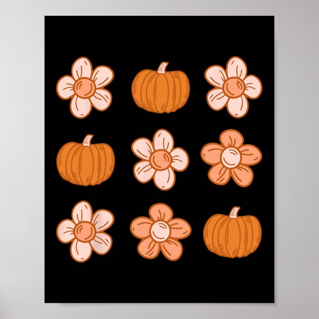 Retro Groovy Halloween Fall Hippie Pumpkin Blommig Poster (Framsidan)