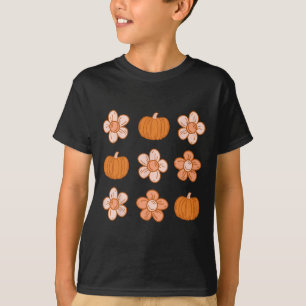 Retro Groovy Halloween Fall Hippie Pumpkin Blommig T Shirt