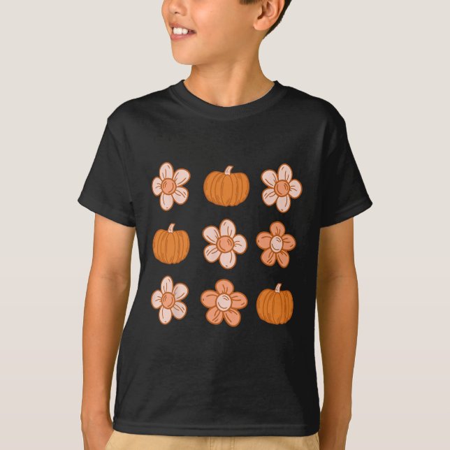 Retro Groovy Halloween Fall Hippie Pumpkin Blommig T Shirt (Framsida)