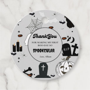 Retro groovy Halloween första födelsedagsår Tack Gåvor Etiketter