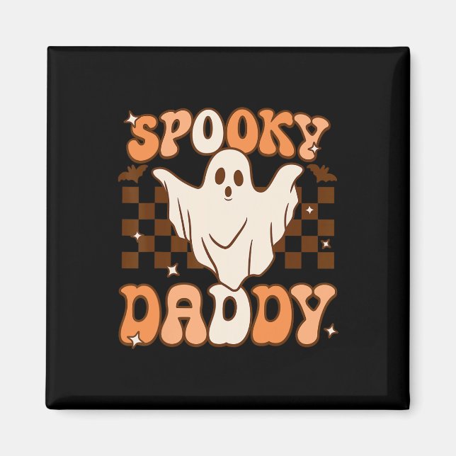 Retro Groovy Halloween Ghost Spooky Pappa Costume Magnet (Framsidan)