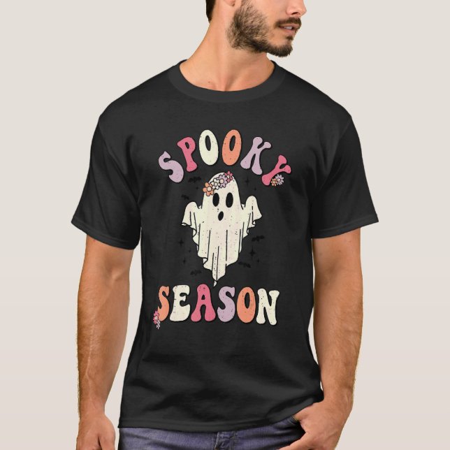 Retro Groovy Halloween Ghost Spooky Season Lacher T Shirt (Framsida)
