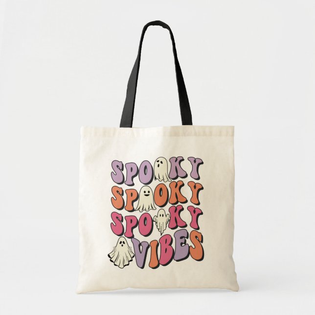 Retro Groovy Halloween Ghost Spooky Vibes Tote Bag Tygkasse (Framsidan)