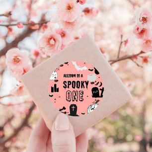 Retro Groovy Halloween-skådespel en första födelse Runt Klistermärke