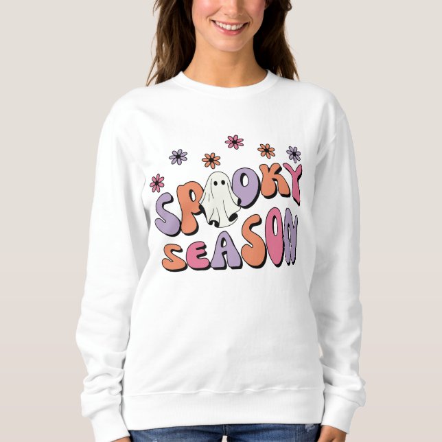 Retro Groovy Halloween Spooky Season T Shirt (Framsida)