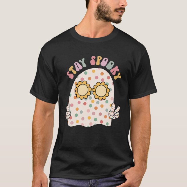 Retro Groovy Halloween Stanna på Spooky Cute Ghost T Shirt (Framsida)