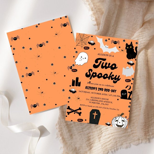 Retro Groovy Halloween två-taloky andra födelsedag Inbjudningar (Skapare uppladdad)