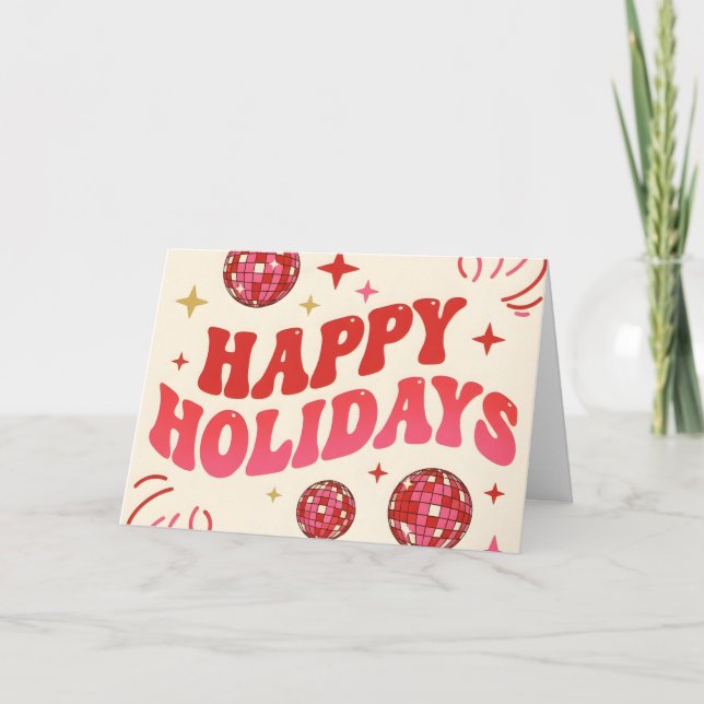 Retro Groovy Happy Holidays Merry Christmas Helgkort (Framsida)