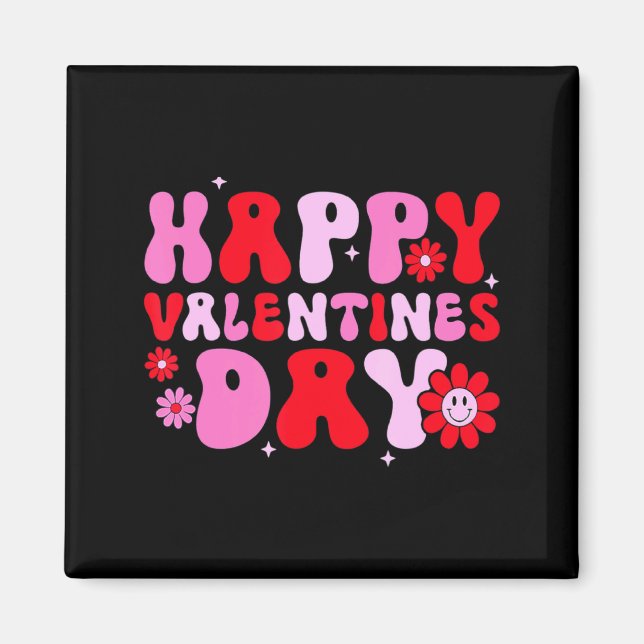 Retro Groovy Happy Valentines Day Hearts Love Wome Magnet (Framsidan)