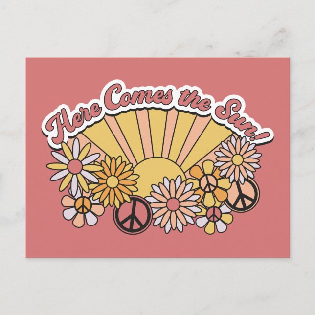 Retro Groovy | Här Kommer Solen Vintage Grafik Vykort (Framsida)