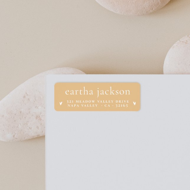 Retro Groovy Heart Earth Gult Returadress Returadress Etikett (Return Address Label Mock-up)