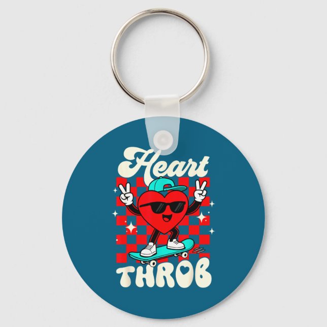 Retro Groovy Heart Throb Valentines Day Toddlers B Nyckelring (Framsida)