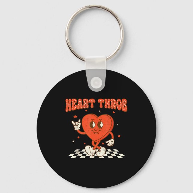 Retro Groovy Heart Throb Valentines Day Toddlers B Nyckelring (Framsida)