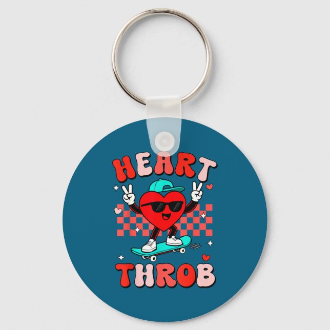Retro Groovy Heart Throb Valentines Day Toddlers B Nyckelring (Framsida)