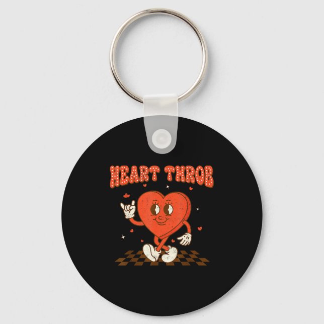 Retro Groovy Heart Throb Valentines Day Toddlers B Nyckelring (Framsida)