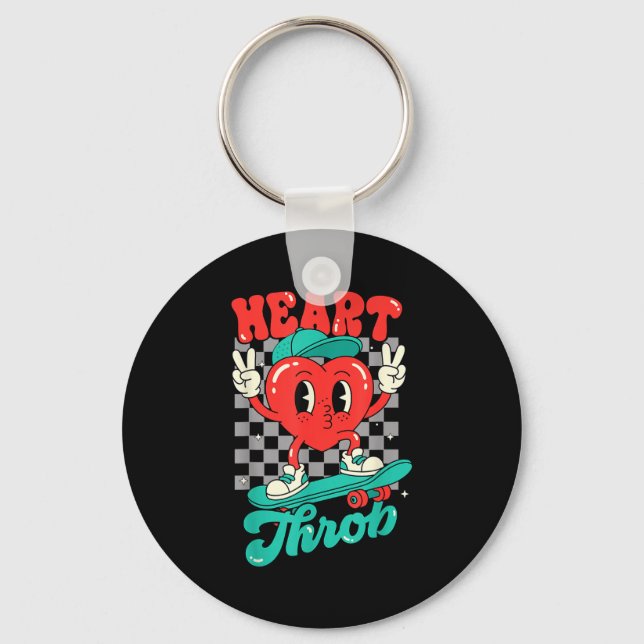 Retro Groovy Heart Throb Valentines Day Toddlers B Nyckelring (Framsida)
