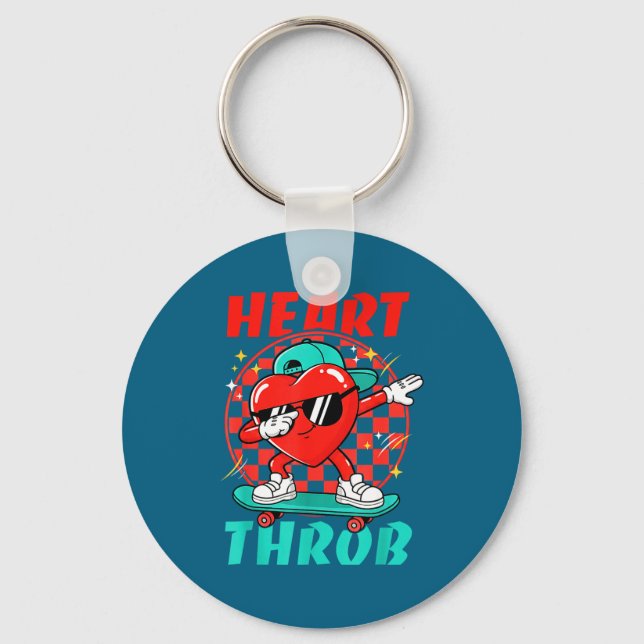Retro Groovy Heart Throb Valentines Day Toddlers B Nyckelring (Framsida)