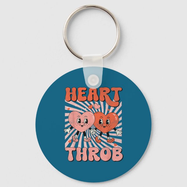 Retro Groovy Heart Throb Valentines Day Toddlers B Nyckelring (Framsida)