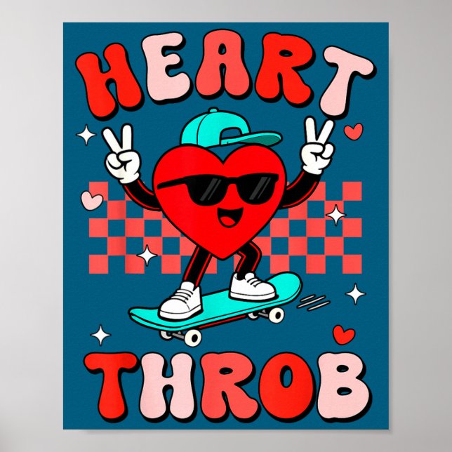 Retro Groovy Heart Throb Valentines Day Toddlers B Poster (Framsidan)