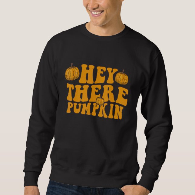 Retro Groovy Hej där Pumpkin Fall Pumpkin Tack Lång Ärmad Tröja (Framsida)