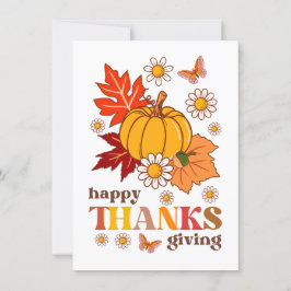 Retro Groovy Hippie Daisy Pumpkin Thanksgiving Kort