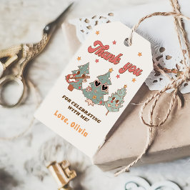 Retro Groovy Hippie Julgran biförmån vid födelseda Presentetikett