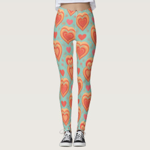 Retro Groovy Hjärtan 70-tals Valentine Kärlek Cor Leggings
