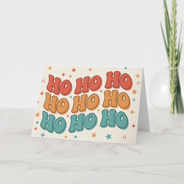 Retro Groovy Ho Ho Ho God Jul Helgkort (Framsida)
