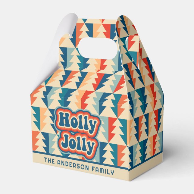 Retro Groovy Holly Jolly Geometriska Träd Anpassad Presentaskar (Baksidan Sidan)