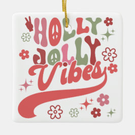 Retro Groovy Holly Jolly Vibes Helgdag Photo Julgransprydnad Keramik