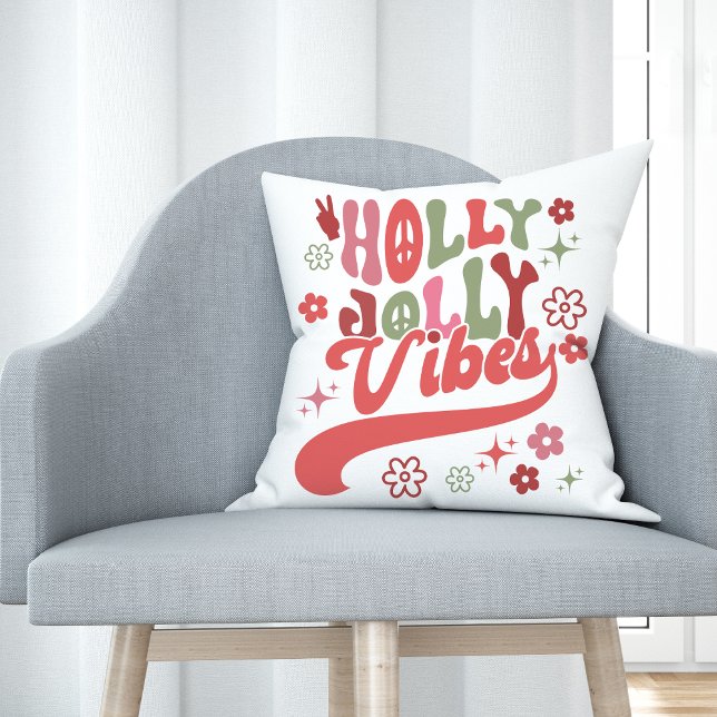 Retro Groovy Holly Jolly Vibes Helgdag Photo Kudde (Retro Groovy Holly Jolly Vibes Holiday Photo Throw Pillow)