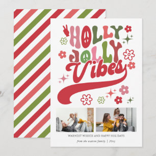 Retro Groovy Holly Jolly Vibes Typography 2 Photo Julkort