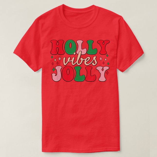 Retro Groovy Holly Julafton Jolly Vibes Jul till j T Shirt (Design framsida)