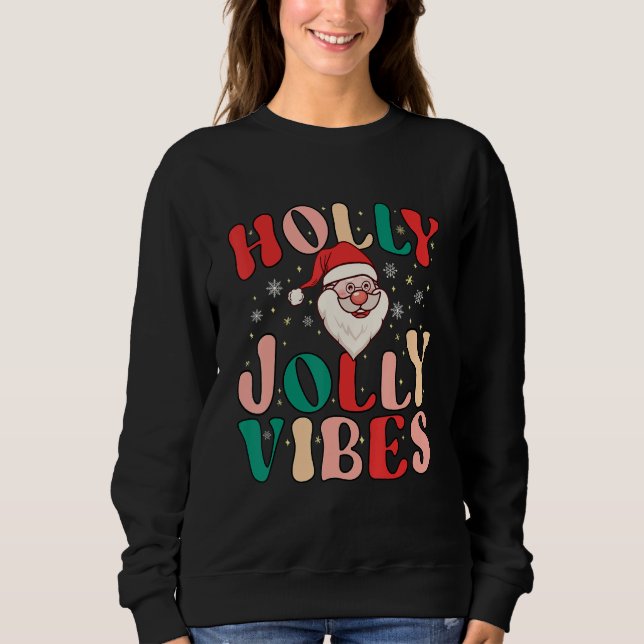 Retro Groovy Holly Xmas Jolly Vibes Christmas For  T Shirt (Framsida)