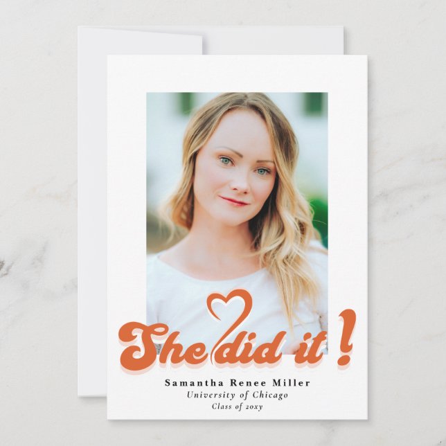 Retro Groovy Hon gjorde det i Cute 2 Photo Student Inbjudningar (Framsida)