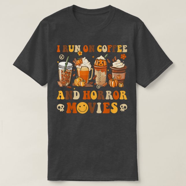 Retro Groovy Horror Fall Movie Coffee Hippie Hallo T Shirt (Design framsida)