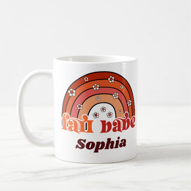Retro Groovy Höst Babe Regnbåge med Prästkragar Hö Kaffemugg (Vänster)