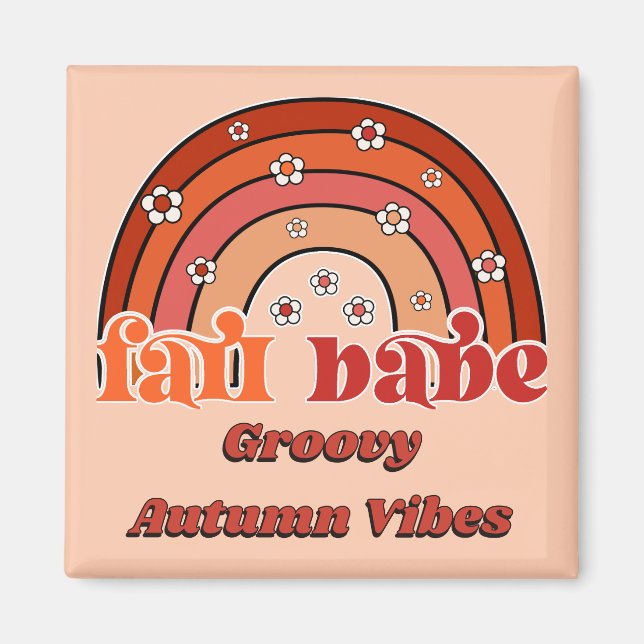 Retro Groovy Höst Babe Regnbåge med Prästkragar Hö Magnet (Framsidan)
