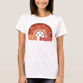 Retro Groovy Höst Babe Regnbåge med Prästkragar Hö T Shirt