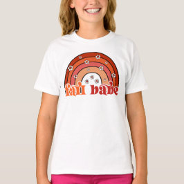 Retro Groovy Höst Babe Regnbåge med Prästkragar Hö T Shirt