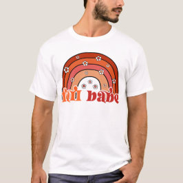 Retro Groovy Höst Babe Regnbåge med Prästkragar Hö T Shirt