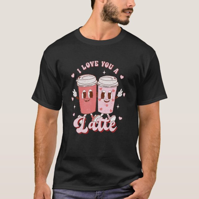 Retro Groovy I Love You Latte Couple Coffee Heart  T Shirt (Framsida)