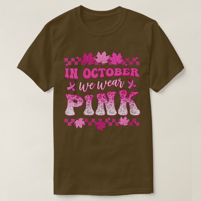 Retro Groovy i oktober Bära Rosa Breast Cancer T Shirt (Design framsida)
