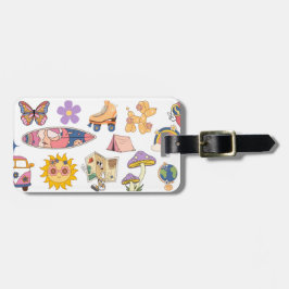 Retro Groovy Illustrated Anpassade Luggage Tag Bagagebricka