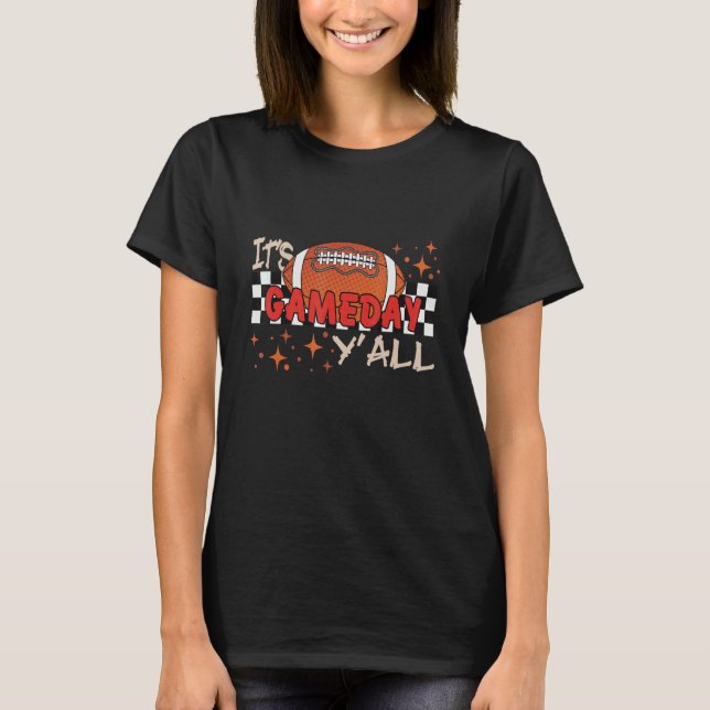Retro Groovy It's Game Day Y'all Family Mother Foo T Shirt (Framsida)