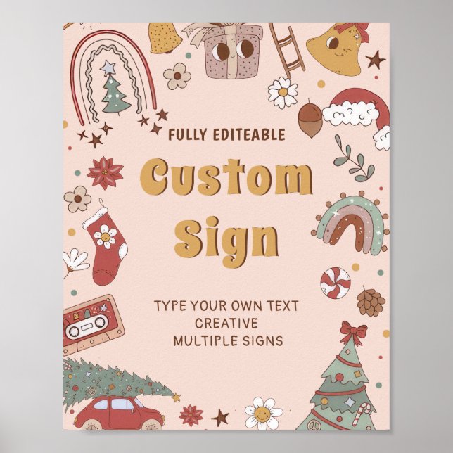 Retro Groovy jul Födelsedagsfest Bord-tecken Poster (Framsidan)