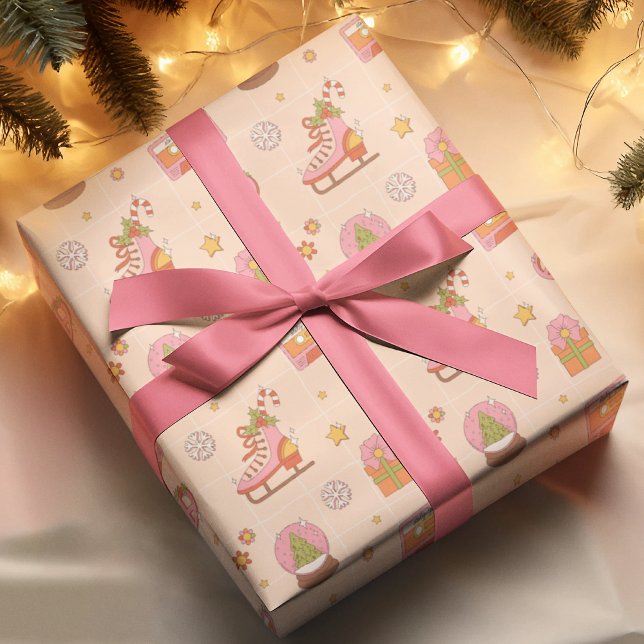 Retro Groovy jul Helgdag Rollerskates Presentpapper (Skapare uppladdad)