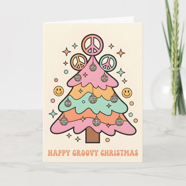 Retro Groovy Julgran God Jul Helgkort (Framsida)