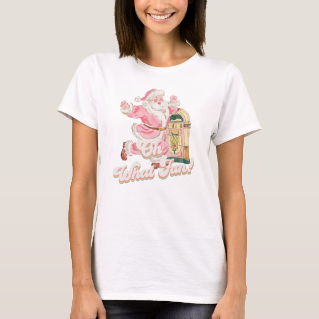 Retro Groovy Jultomten-Rosa Oh What Roligt Parants T Shirt (Framsida)