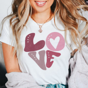 Retro Groovy Kärlek Alla hjärtans dag Rosa T Shirt